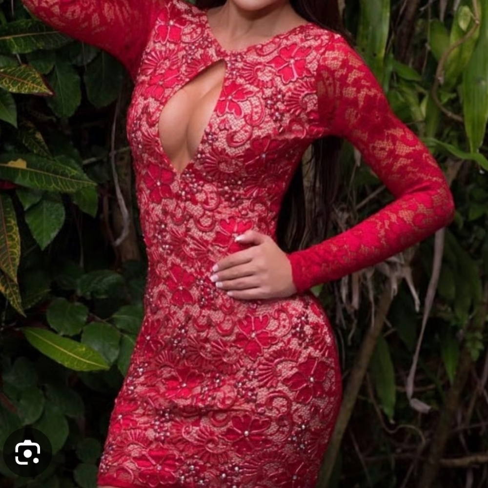Elegant Red and Gold Lace Dress